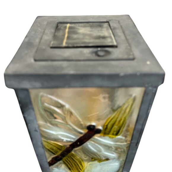 Lantern Stained Glass Style Dragonfly Floral 10" X 4" X 4" - Picture 5 of 6